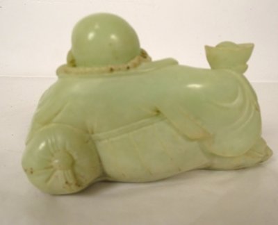 Sculpture Chinoise Jade Jadéite Verte Bouddha Rieur Signature Xuande XIXème