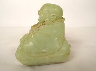 Sculpture Chinoise Jade Jadéite Verte Bouddha Rieur Signature Xuande XIXème