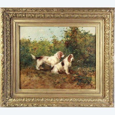 Georges Henri Fauvel Peinture Huile Sur Toile, Chiens De Chasse Basset Griffon Vendéen