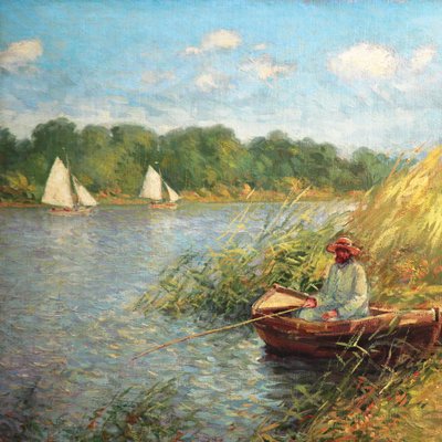 Jacques Muller „au bord de l’etang“ Impressionismus, Öl auf Leinwand, 20. Jahrhundert