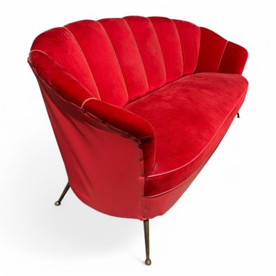 Divano a conchiglia design anni '50 in velluto