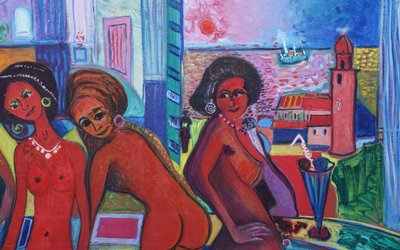 Pierre LACHKAR, „Frauen: Wünsche“, Öl auf Leinwand, 80 x 100 cm