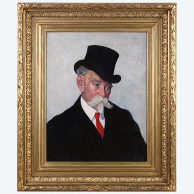 Portrait d'un homme portant un chapeau haut de forme, huile sur toile attribuée à Tom Roberts 1888