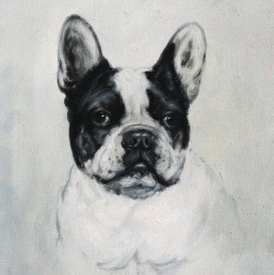 Porträt einer französischen Bulldogge, deutsches Ölgemälde auf Leinwand, frühes 20. Jahrhundert