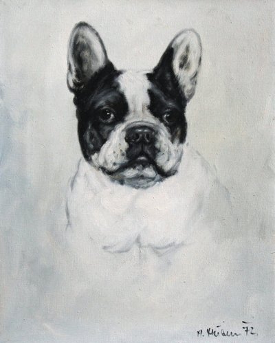 Porträt einer französischen Bulldogge, deutsches Ölgemälde auf Leinwand, frühes 20. Jahrhundert