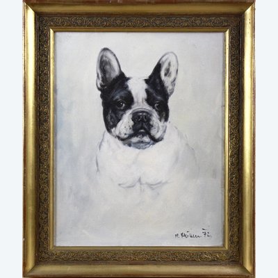 Porträt einer französischen Bulldogge, deutsches Ölgemälde auf Leinwand, frühes 20. Jahrhundert