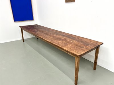 Très grande table de ferme en pin massif, années 50