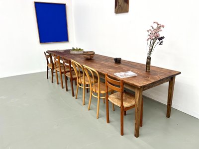 Très grande table de ferme en pin massif, années 50