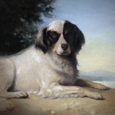 Portrait d'un chien, peinture à l'huile sur toile par Augustin Luc Demoussy