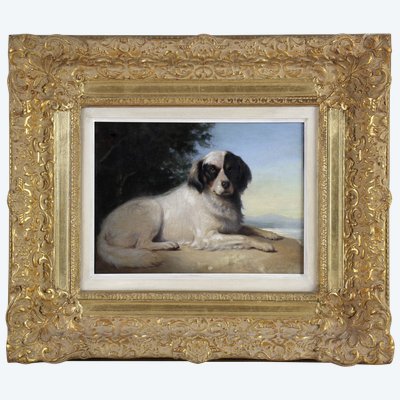Portrait d'un chien, peinture à l'huile sur toile par Augustin Luc Demoussy
