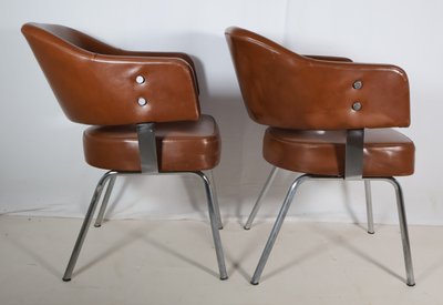 Pair of 50s-60s leatherette armchairs