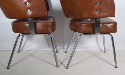 Pair of 50s-60s leatherette armchairs