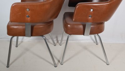 Pair of 50s-60s leatherette armchairs