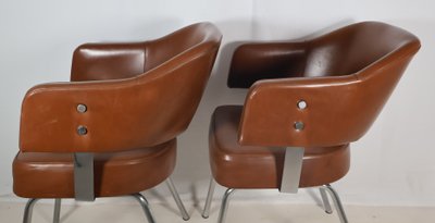 Pair of 50s-60s leatherette armchairs