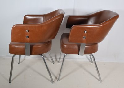 Pair of 50s-60s leatherette armchairs