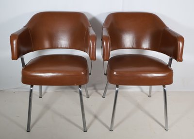 Pair of 50s-60s leatherette armchairs