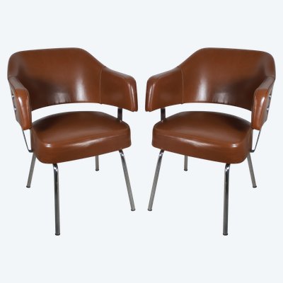 Pair of 50s-60s leatherette armchairs