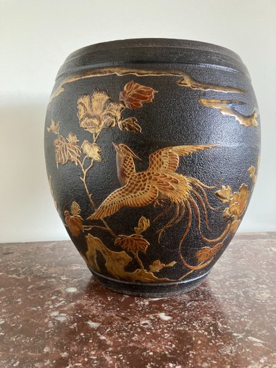 Cast iron and lacquer planter from Japan, Meiji period