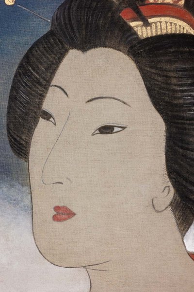 Bemalte Leinwand mit der Darstellung einer Figur im asiatischen Stil. Zeitgenössisch. LS6342B675H