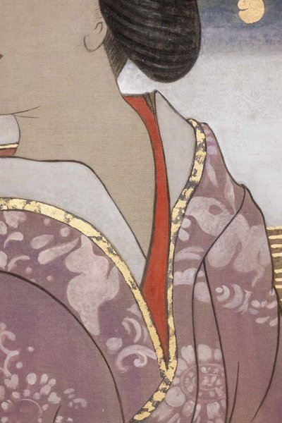 Bemalte Leinwand mit der Darstellung einer Figur im asiatischen Stil. Zeitgenössisch. LS6342B675H