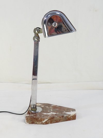 Lampada da scrivania ART DECO in metallo cromato con base in marmo, stile PIROUETTE
