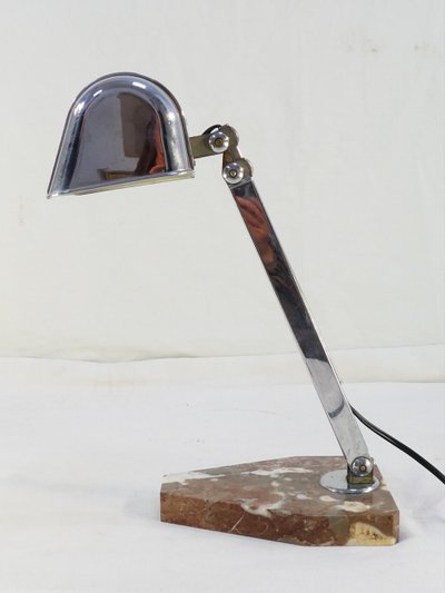 Lampada da scrivania ART DECO in metallo cromato con base in marmo, stile PIROUETTE