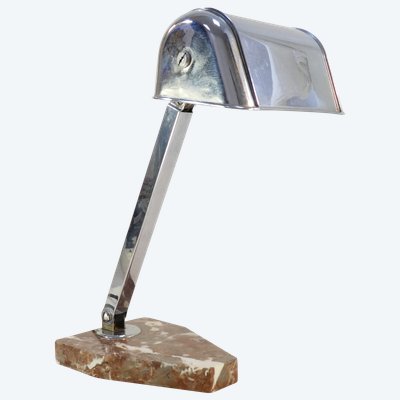 Lampada da scrivania ART DECO in metallo cromato con base in marmo, stile PIROUETTE