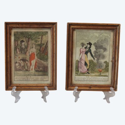 Zwei Aquarellstiche „Wasser und Feuer“, Empire-Zeit, um 1800
