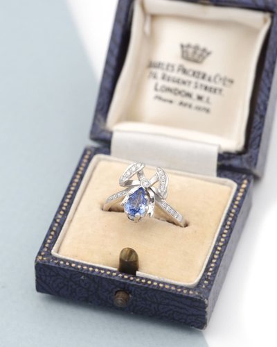 Bague nœud saphir diamants en or 18k, bague de fiançailles, mariage, saphir naturel 0.76ct, diamants