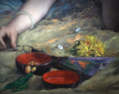 Peinture à l'huile sur toile ancienne française « Nu à l'éventail » XXe siècle