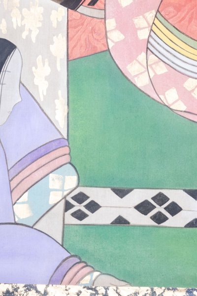 Bemalte Leinwand mit der Darstellung japanischer Tänzer. Zeitgenössisch. LS63431089P