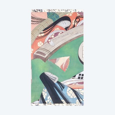 Bemalte Leinwand mit der Darstellung japanischer Tänzer. Zeitgenössisch. LS63451098I