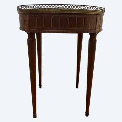 Table bouillotte de style Louis XVI en marqueteriie et marbre