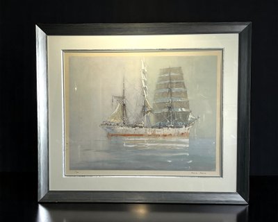 MARIN-MARIE 1901-1987 LARGE LITHOGRAPH "THREE MASTS ON A CALM SEA"