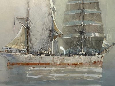 MARIN-MARIE 1901-1987 LARGE LITHOGRAPH "THREE MASTS ON A CALM SEA"