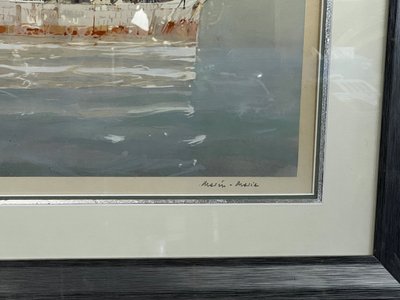 MARIN-MARIE 1901-1987 LARGE LITHOGRAPH "THREE MASTS ON A CALM SEA"