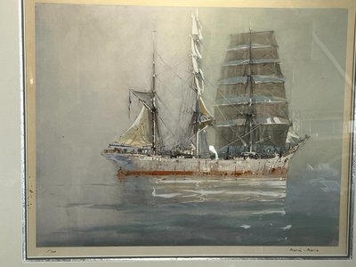 MARIN-MARIE 1901-1987 LARGE LITHOGRAPH "THREE MASTS ON A CALM SEA"