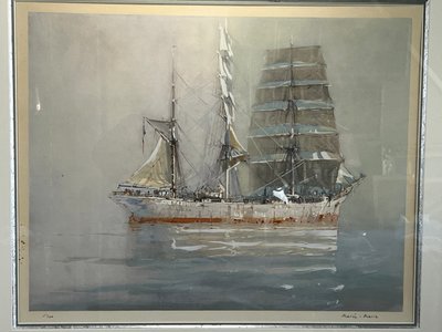 MARIN-MARIE 1901-1987 LARGE LITHOGRAPH "THREE MASTS ON A CALM SEA"