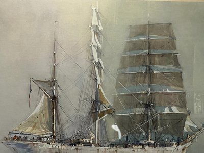 MARIN-MARIE 1901-1987 LARGE LITHOGRAPH "THREE MASTS ON A CALM SEA"