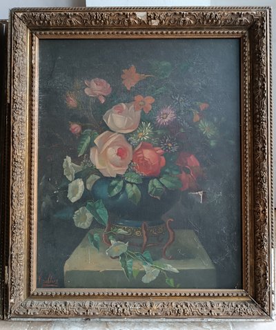 Pair of 19th century oil paintings Still life with flowers