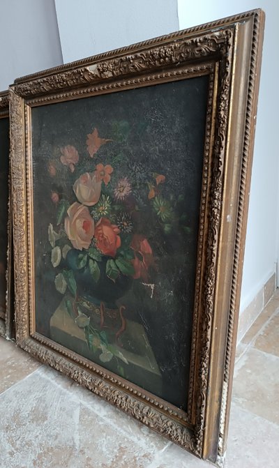 Pair of 19th century oil paintings Still life with flowers