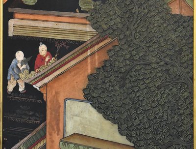 3-door bookcase with Coromandel lacquer decoration in the center