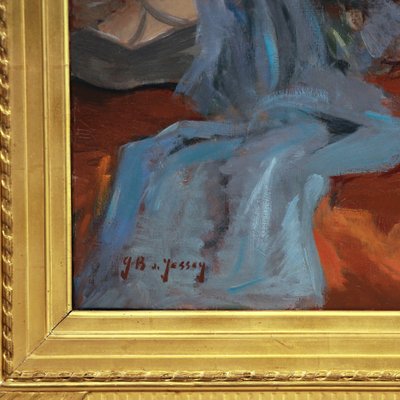 Danseuse de cabaret assise devant un miroir, peinture à l'huile sur toile nue française