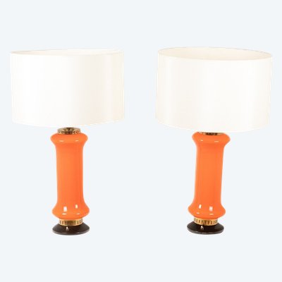 Coppia di lampade in vetro arancione. Anni '70. Codice articolo: LS6353387A