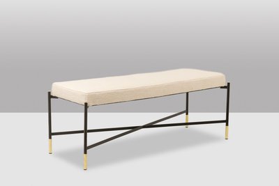 Pair of white benches, in lacquered and gold metal. 2000s. LS6364756M