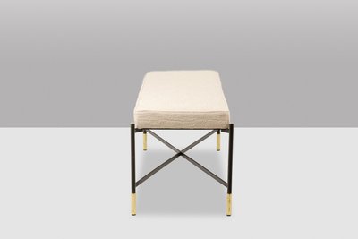 Pair of white benches, in lacquered and gold metal. 2000s. LS6364756M