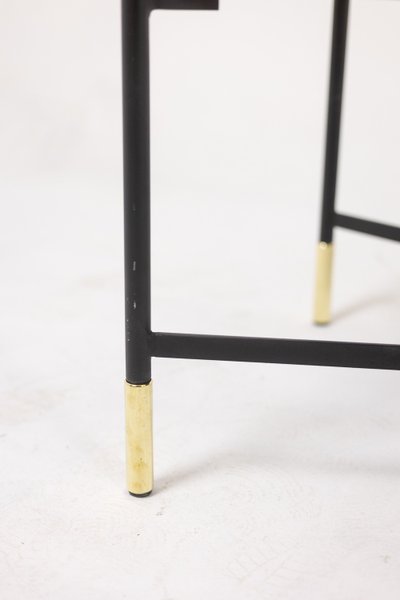 Pair of white benches, in lacquered and gold metal. 2000s. LS6364756M