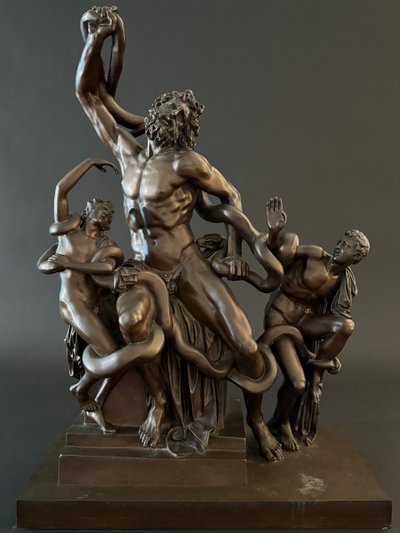 The Laocoon, large bronze group signed Barbedienne, 19th century.