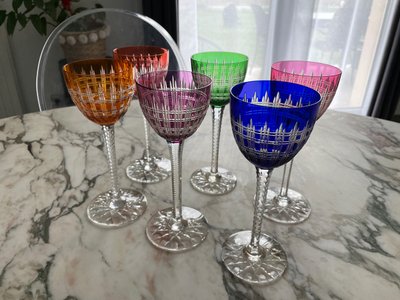 Baccarat - Modèle Cavour 6 Verres à Vin Du Rhin Roemer En Cristal H: 18,5 cm