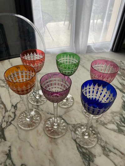 Baccarat - Modèle Cavour 6 Verres à Vin Du Rhin Roemer En Cristal H: 18,5 cm
